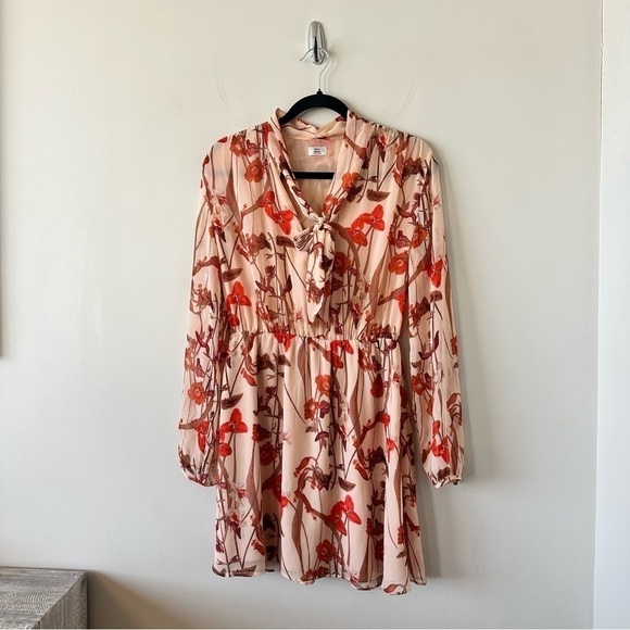 ARITZIA-“LITTLE Moon” Saffron Floral Semi Sheer Long Sleeve Mini Dress (Size: M) - Picture 5 of 14